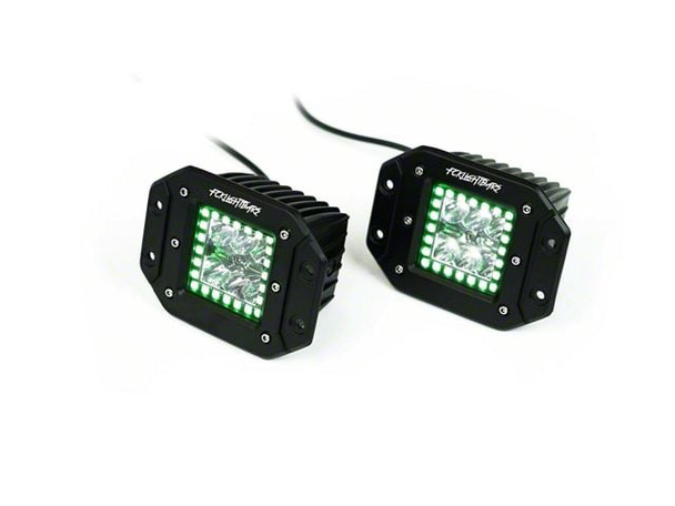 FCKLightBars RGB High-Output Flush Mount 3-Inch LED Light Pods with Wireless RF Remote and Bluetooth App; Flood/Spot Beam - X657 - F150 Light Bar