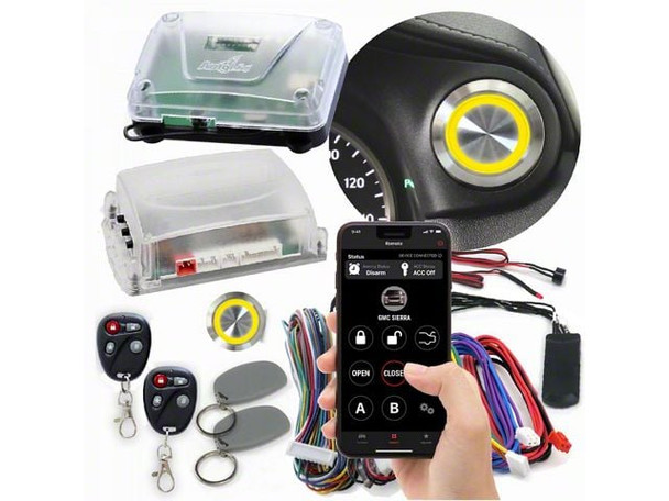 Billet Push Button Engine Start/Stop with Keyless Entry, Remote Start and RFID Kit; Yellow LED - F150- Keyless Entry