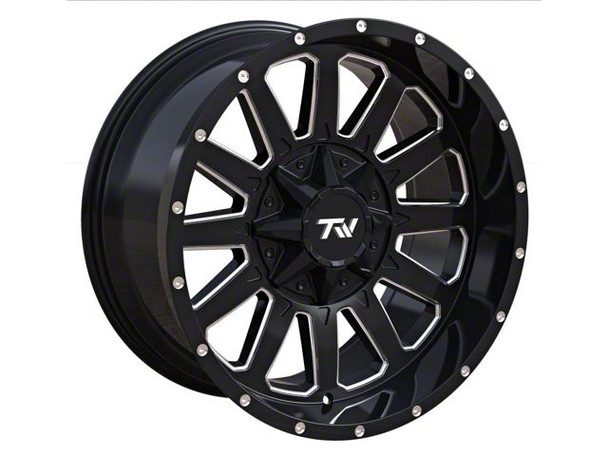 TW Offroad T5 Triangle Gloss Black with Milled Spokes 6-Lug Wheel; 20x9; 0mm Offset - Silverado 1500 Wheels 1