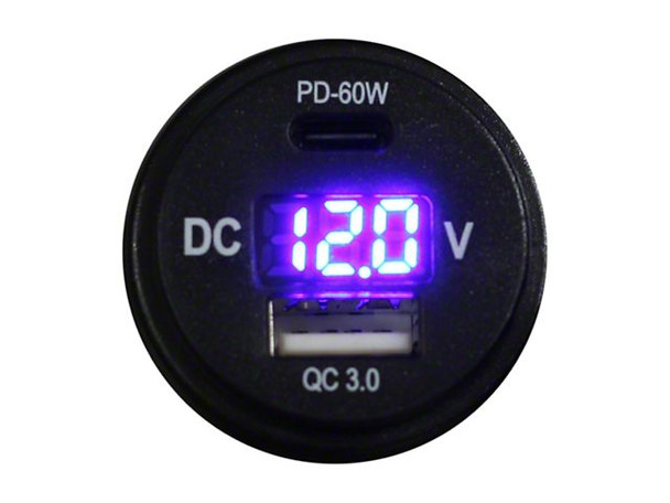 Auxiliary Digital Voltage Meter and Charging Port Round Socket Combo - S2500