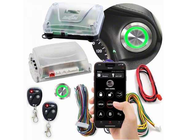 Billet Push Button Engine Start/Stop with Keyless Entry and Remote Start; Green LED - S2500