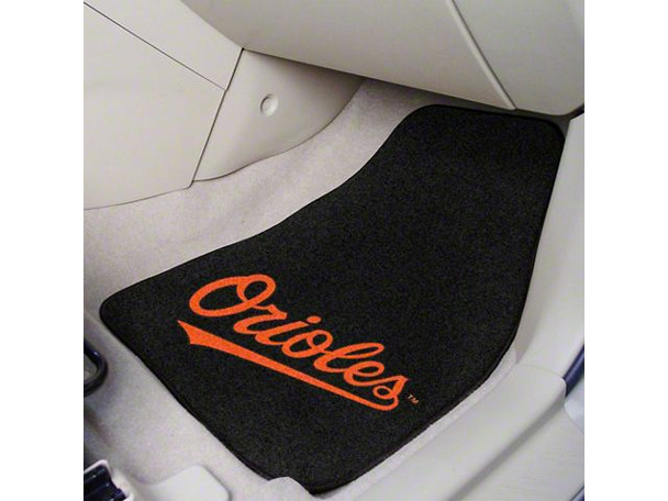 Carpet Front Floor Mats with Baltimore Orioles Logo; Black - X90ES2500