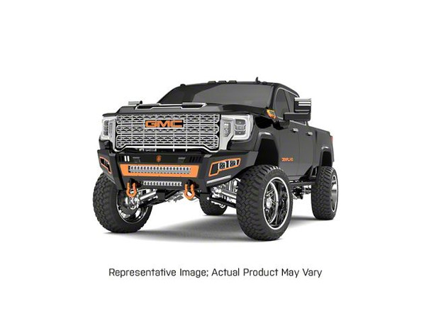 Road Armor iDentity Beauty Ring Front Bumper with Shackles, Double Cube Light Pods; Raw Steel - GMCS3500