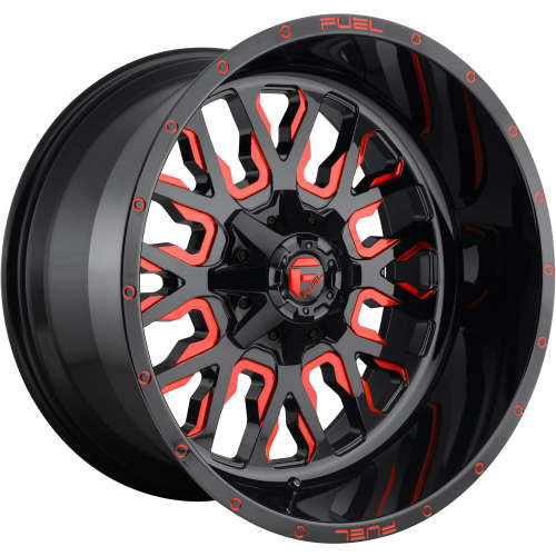 Fuel Offroad Wheels Stroke D612 Gloss Black Milled w/ Red Accents 17x9 1mm Offset 6x135,6x139.7 (6x5.5)