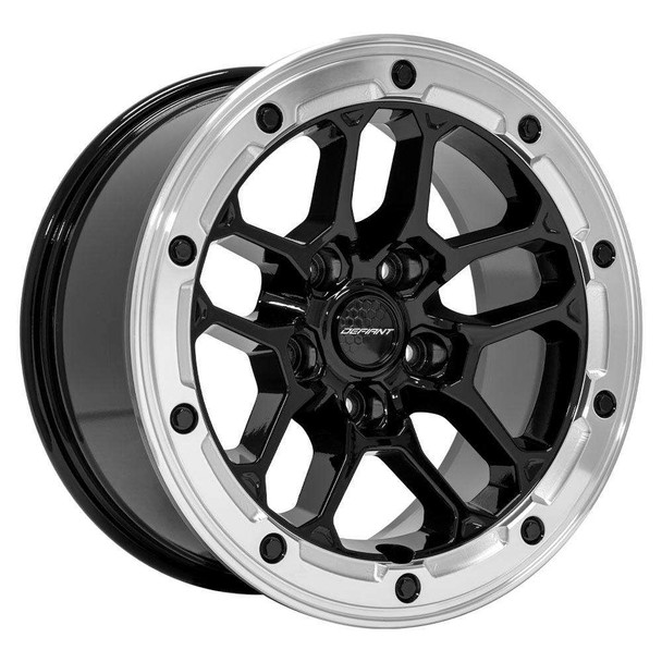 Defiant Wheels DF01 Gloss Black with Milled Ring 17x8 12mm Offset 5x127 (5x5) | Fits Jeep Wrangler 07-Present and Jeep Gladiator Defiant Wheels DF01 Gloss Black with Milled Ring 17x8 12mm Offset 5x127 (5x5) | Fits Jeep Wrangler 07-Present and Jeep Gladiator