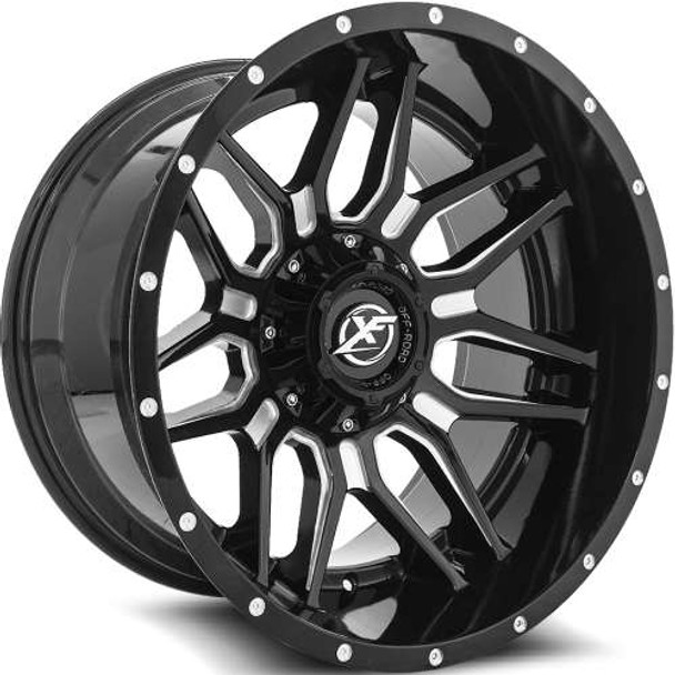 XF Offroad Wheels XF-222 Gloss Black Milled 22x12 -44mm Offset 5x127 (5x5),5x139.7 (5x5.5) | Fits Jeep Wrangler 07-Present and Jeep Gladiator