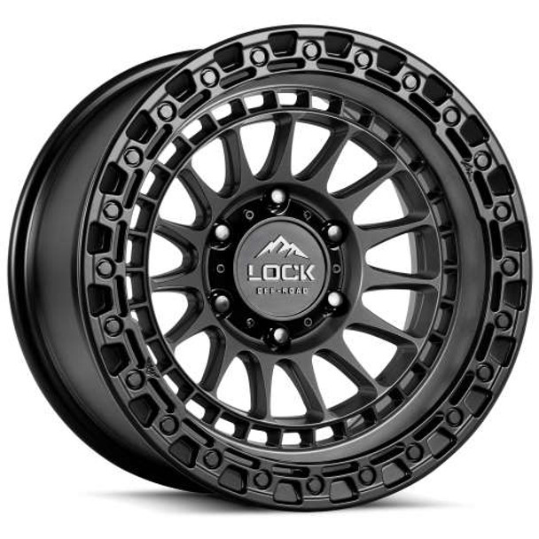 Lock Offroad Wheels Mojave Matte Grey with Matte Black Ring 17x9 -12mm Offset 6x135