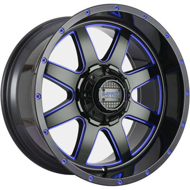 Impact Offroad Wheels 804 Gloss Black Milled Candy Blue 20x12 -44mm Offset 5x127 (5x5),5x139.7 (5x5.5) | Fits Jeep Wrangler 07-Present and Jeep Gladiator