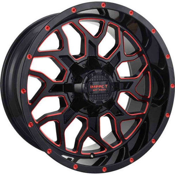 Impact Offroad Wheels 813 Gloss Black Milled Candy Red 20x10 -12mm Offset 5x127 (5x5),5x139.7 (5x5.5) | Fits Jeep Wrangler 07-Present and Jeep Gladiator