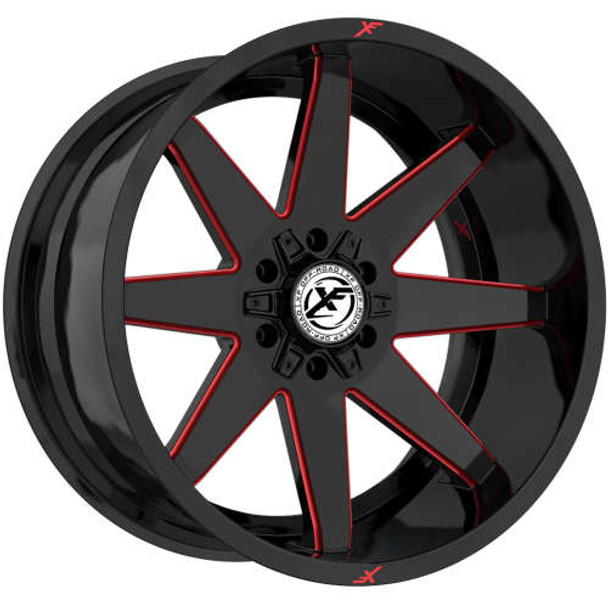 XF Offroad Wheels XF-236 Gloss Black Red Milled 22x10 -18mm Offset 5x127 (5x5),5x139.7 (5x5.5) | Fits Jeep Wrangler 07-Present and Jeep Gladiator