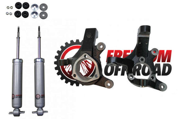 Freedom Offroad 3" Front Lift Spindles and Front Shocks (99-06 Chevy Silverado/GMC Sierra 1500/02-06 Escalade/Avalanche/00-06 GMC Yukon/XL 1500 | RWD) FO-G701F30+FO-G301-RWDF