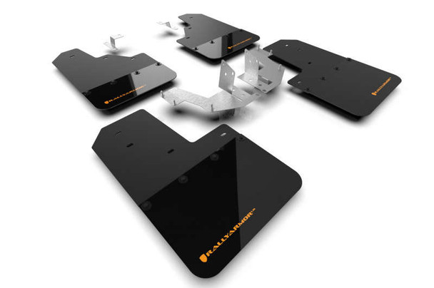 Rally Armor Black Mud Flap | Cy Orange Logo For Vehicles With Plastic Rear Bumper, No Rock Rails, and No Running Boards MF85-NO-PL-COR