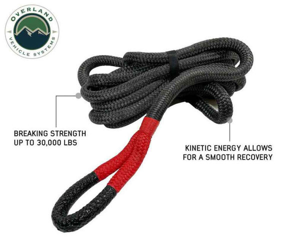 Overland Vehicle Systems Brute Kinetic Recovery Rope 1" x 30' w/Storage Bag 19009916