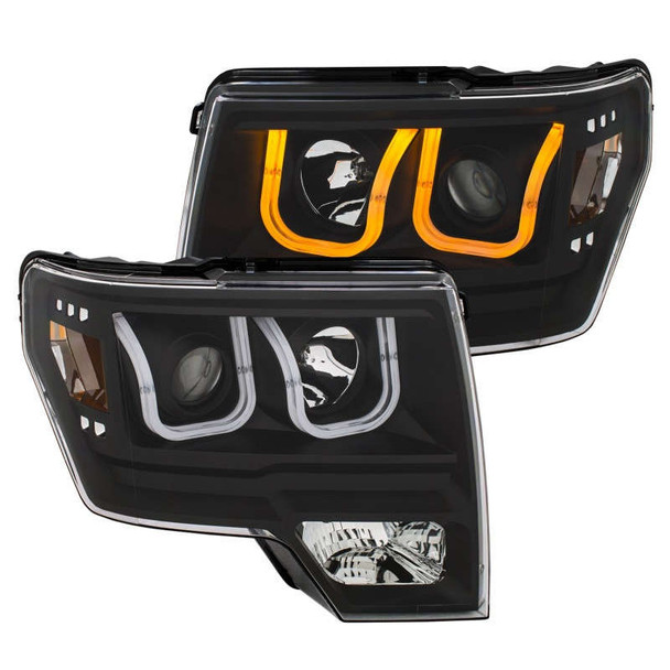 Anzo Projector Headlights w/U-Bar Switchback | Black w/Amber 111383 Anzo Projector Headlights w/U-Bar Switchback | Black w/Amber 111383