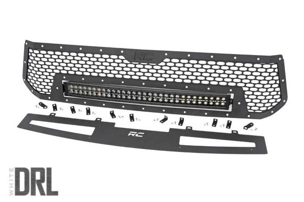 Rough Country Mesh Grille | Black Series LED Light Bar | 30" | Curved Dual Row | White DRL 70225