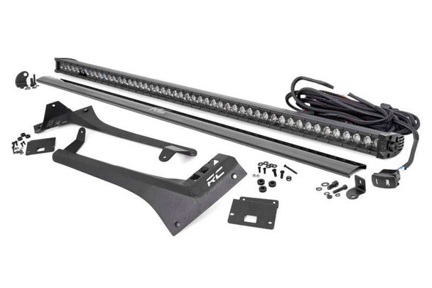 Rough Country 50-inch Straight LED Light Bar Upper Windshield Kit w/ Single-Row Black Series LED | White DRL 70066