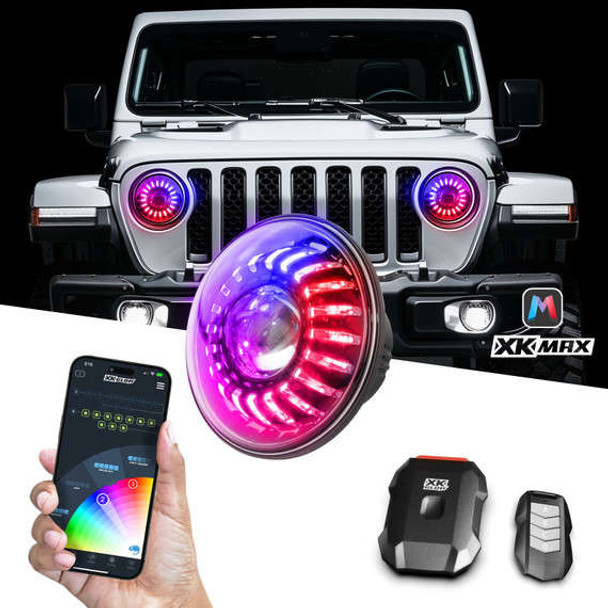 XKGlow XKmax LED Headlight Kit | RGBW Chasing Halo & App Control MX-7IN-JP-KIT-JL