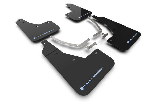 Rally Armor UR Black Mud Flap | Light Blue Logo MF87-UR-BLK-PBL