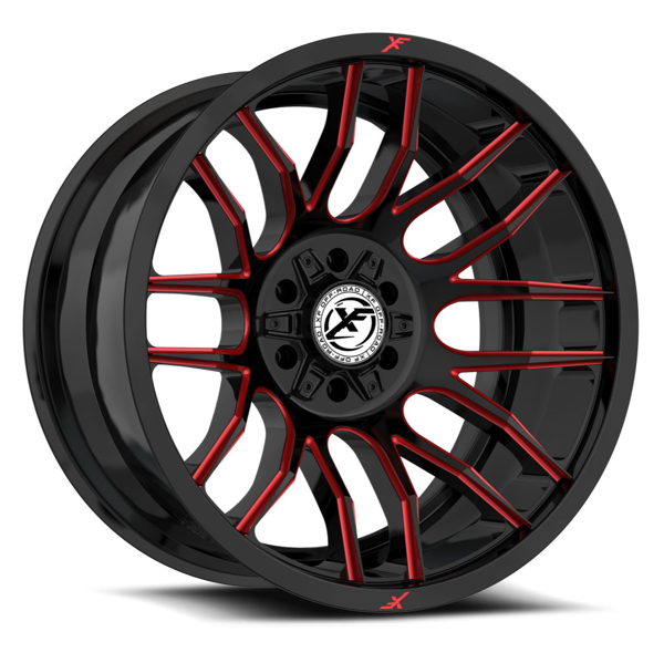 XF Offroad Wheels XF-232 Gloss Black Red Milled 26x12 -44mm Offset 5x127 (5x5),5x139.7 (5x5.5) | Fits Jeep Wrangler 07-Present and Jeep Gladiator