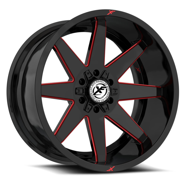 XF Offroad Wheels XF-236 Gloss Black Red Milled 24x12 -44mm Offset 5x127 (5x5),5x139.7 (5x5.5) | Fits Jeep Wrangler 07-Present and Jeep Gladiator