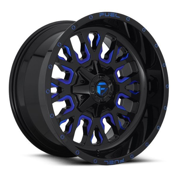 Fuel Offroad Wheels Stroke D645 Gloss Black Milled w/ Blue Accents 20x9 1mm Offset 6x135,6x139.7 (6x5.5)