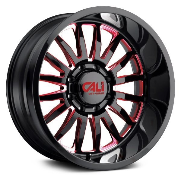 Cali Offroad Wheels Summit 9110 Gloss Black w/ Red Milled Spokes 22x12 -51mm Offset 5x127 (5x5) | Fits Jeep Wrangler 07-Present and Jeep Gladiator