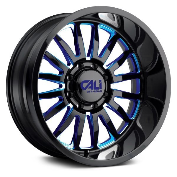 Cali Offroad Wheels Summit 9110 Gloss Black w/ Blue Milled Spokes 20x10 -25mm Offset 5x127 (5x5) | Fits Jeep Wrangler 07-Present and Jeep Gladiator