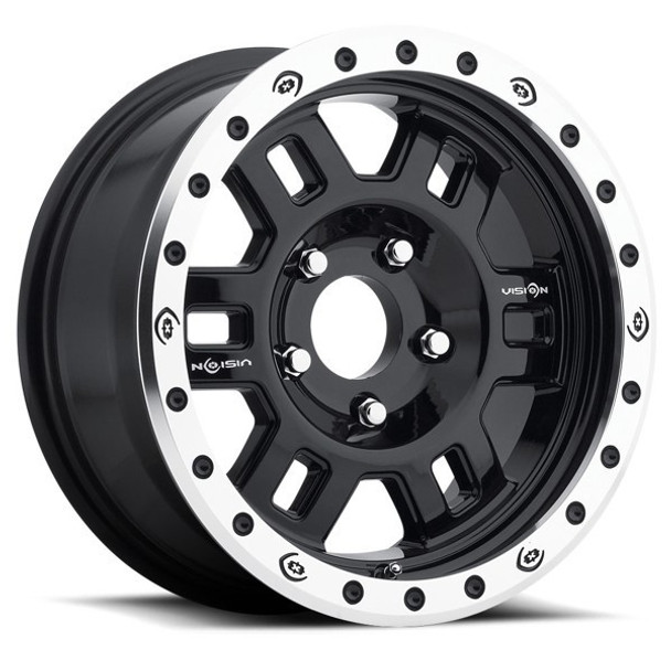 Vision Wheels Manx Competition Beadlock 398 Gloss Black Machined Lip 17x8.5 -15mm Offset 5x127 (5x5) | Fits Jeep Wrangler 07-Present and Jeep Gladiator Vision Wheels Manx Competition Beadlock 398 Gloss Black Machined Lip 17x8.5 -15mm Offset 5x127 (5x5) | Fits Jeep Wrangler 07-Present and Jeep Gladiator