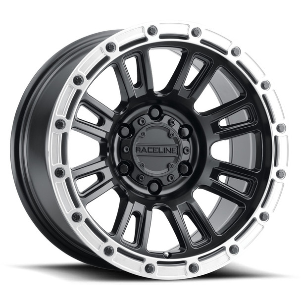 Raceline Wheels Compass 956BS Satin Black with Silver Ring 17x8.5 0mm Offset 5x127 (5x5) | Fits Jeep Wrangler 07-Present and Jeep Gladiator Raceline Wheels Compass 956BS Satin Black with Silver Ring 17x8.5 0mm Offset 5x127 (5x5) | Fits Jeep Wrangler 07-Present and Jeep Gladiator