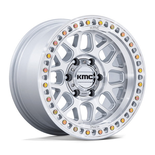 KMC Wheels GRS KM549 Gloss Silver W/ Machined Face 17x9 -12mm Offset 5x127 (5x5) | Fits Jeep Wrangler 07-Present and Jeep Gladiator
