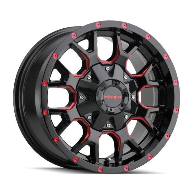 Mayhem Wheels Warrior 8015 Gloss Black with Prism Red 18x9 -12mm Offset 5x127 (5x5),5x139.7 (5x5.5) | Fits Jeep Wrangler 07-Present and Jeep Gladiator