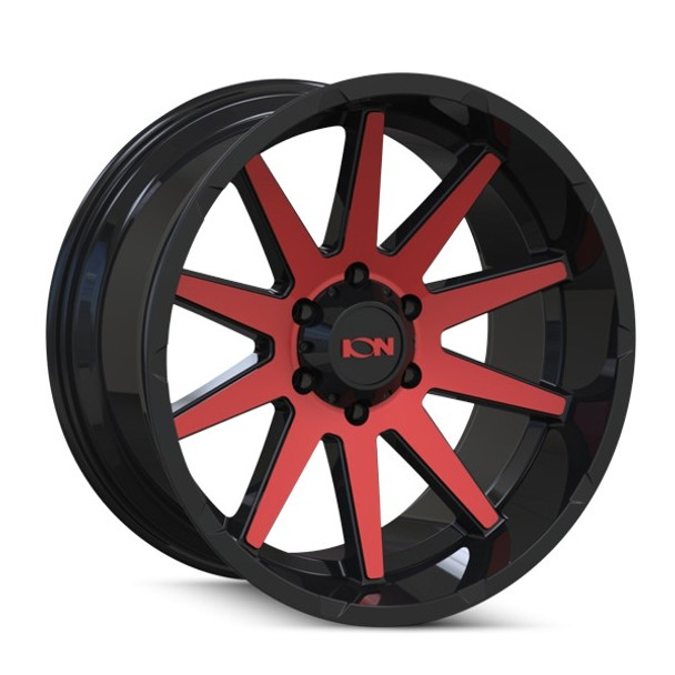 ION Alloy Wheels 143 Gloss Black Machined Red 17x9 -12mm Offset 5x127 (5x5) | Fits Jeep Wrangler 07-Present and Jeep Gladiator