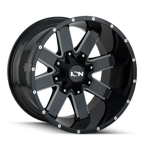 ION Alloy Wheels 141 Gloss Black with Milled Spokes 17x9 -12mm Offset 5x127 (5x5),5x139.7 (5x5.5) | Fits Jeep Wrangler 07-Present and Jeep Gladiator