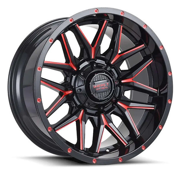 Impact Offroad Wheels 819 Gloss Black Milled Candy Red 20x10 -12mm Offset 5x127 (5x5),5x139.7 (5x5.5) | Fits Jeep Wrangler 07-Present and Jeep Gladiator