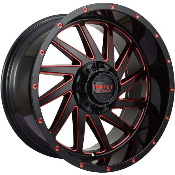 Impact Offroad Wheels 811 Gloss Black Milled Candy Red 20x10 -12mm Offset 5x127 (5x5),5x139.7 (5x5.5) | Fits Jeep Wrangler 07-Present and Jeep Gladiator