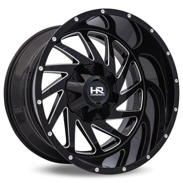 Hardrock Offroad Wheels Crusher H704 Gloss Black Milled 20x9 0mm Offset 5x127 (5x5),5x139.7 (5x5.5) | Fits Jeep Wrangler 07-Present and Jeep Gladiator