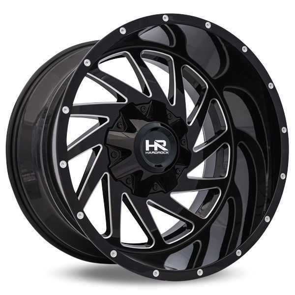 Hardrock Offroad Wheels H704 Gloss Black Milled 20x12 -44mm Offset 5x127 (5x5),5x139.7 (5x5.5) | Fits Jeep Wrangler 07-Present and Jeep Gladiator