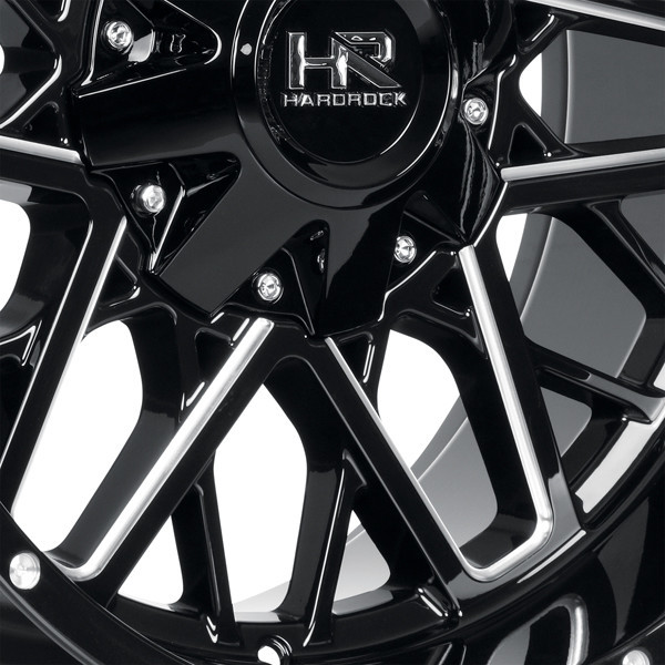 Hardrock Offroad Wheels Bomber H714 Gloss Black Milled 20x9 20mm Offset 5x127 (5x5),5x139.7 (5x5.5) | Fits Jeep Wrangler 07-Present and Jeep Gladiator