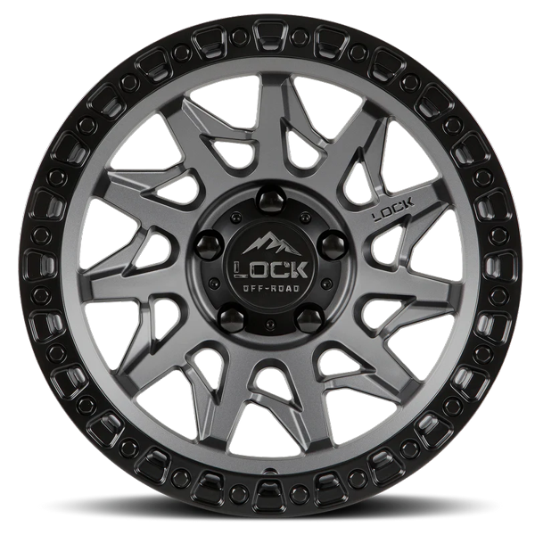 Lock Offroad Wheels Lunatic Matte Grey With Matte Black Ring 17x9 1mm Offset 5x127 (5x5)| Fits Jeep Wrangler 07-Up and Jeep Gladiator