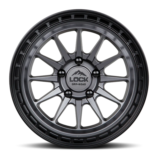 Lock Offroad Wheels Baja Matte Grey with Matte Black Ring 17x9 -12mm Offset 5x127 (5x5)| Fits Jeep Wrangler 07-Up and Jeep Gladiator