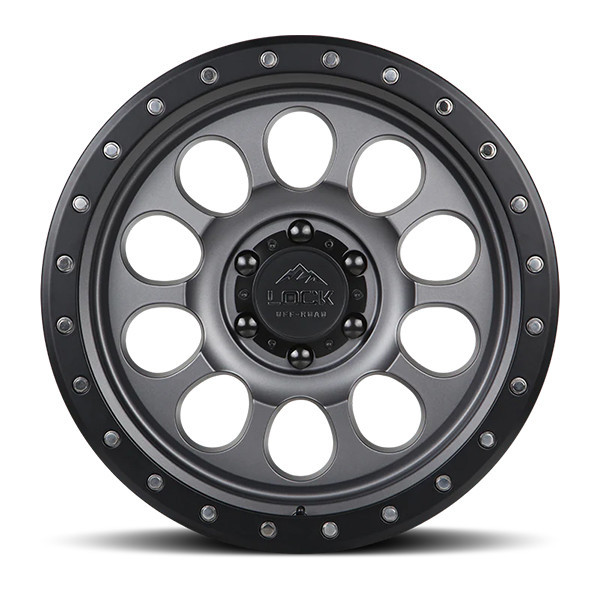 Lock Offroad Wheels 50CAL Matte Grey With Matte Black Ring 20x9 0mm Offset 5x127 (5x5)| Fits Jeep Wrangler 07-Up and Jeep Gladiator
