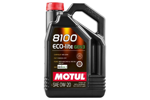 Motul 8100 Eco-Lite Gen3 0W-20 Synthetic Motor Oil - 5L |111364-Fits 5L