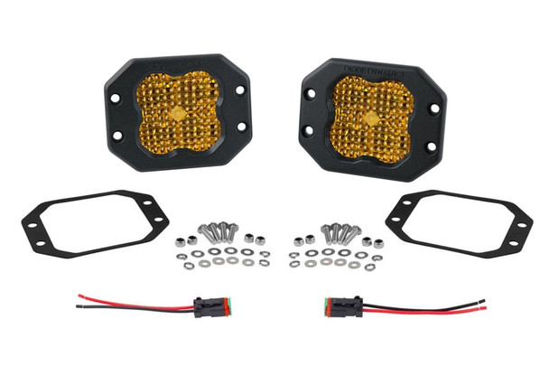 Diode Dynamics SS3 Yellow Sport Flush Mount LED Pod Pair, Flood - Amber
