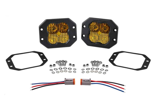Diode Dynamics SS3 Yellow Pro Flush Mont LED Pod Pair, Combo/Driving - Amber