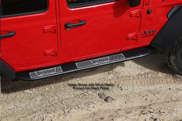 Rock Hard 4x4 Patriot Series Tube Slider Rocker Guards w/ Black Logo Plates - Flat Step