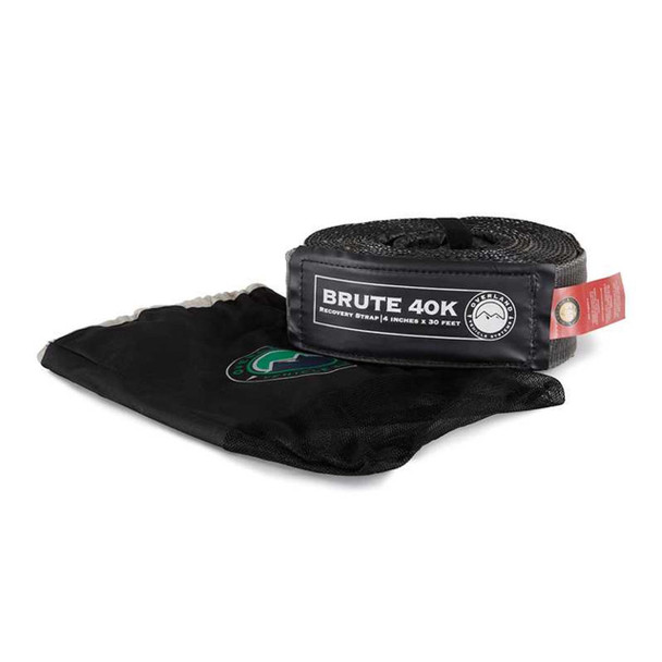 Overland Vehicle Systems Tow Strap 4in x 30ft - Gray w/ Black Ends  - Storage Bag Included