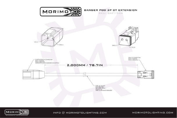 Morimoto BAF134H 2P DT Harness Extension Harness - 2M