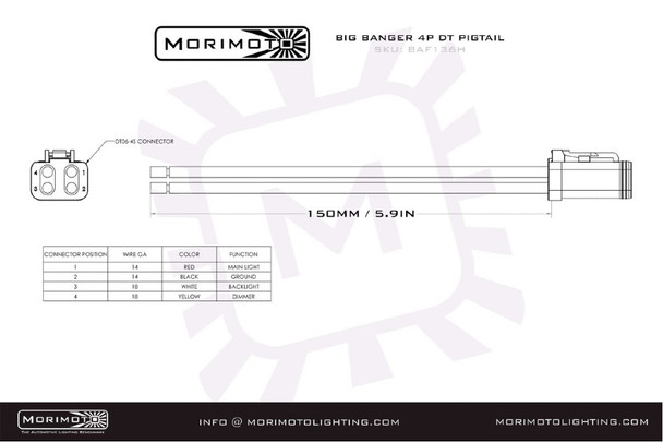 Morimoto 4P DT Extension Harness BigBanger, 18in Long