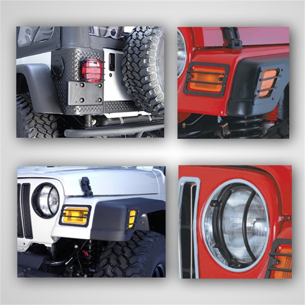 Rugged Ridge 12495.02 8 Piece Euro Light Guard Kit in Black for 97-06 Jeep Wrangler TJ & Unlimited TJ