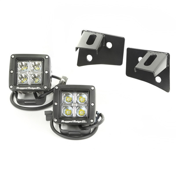 Rugged Ridge 11027.10 Windshield Light Bracket Kit in Black with Square LED Lights for 07-18 Jeep Wrangler JK